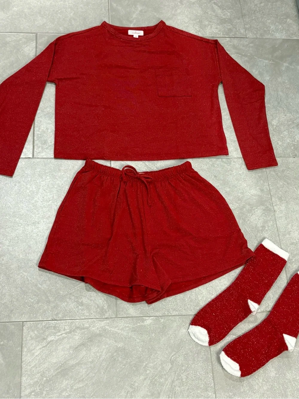 Colsie Red Sparkle 3-Piece Pajama Lounge Set Size XS